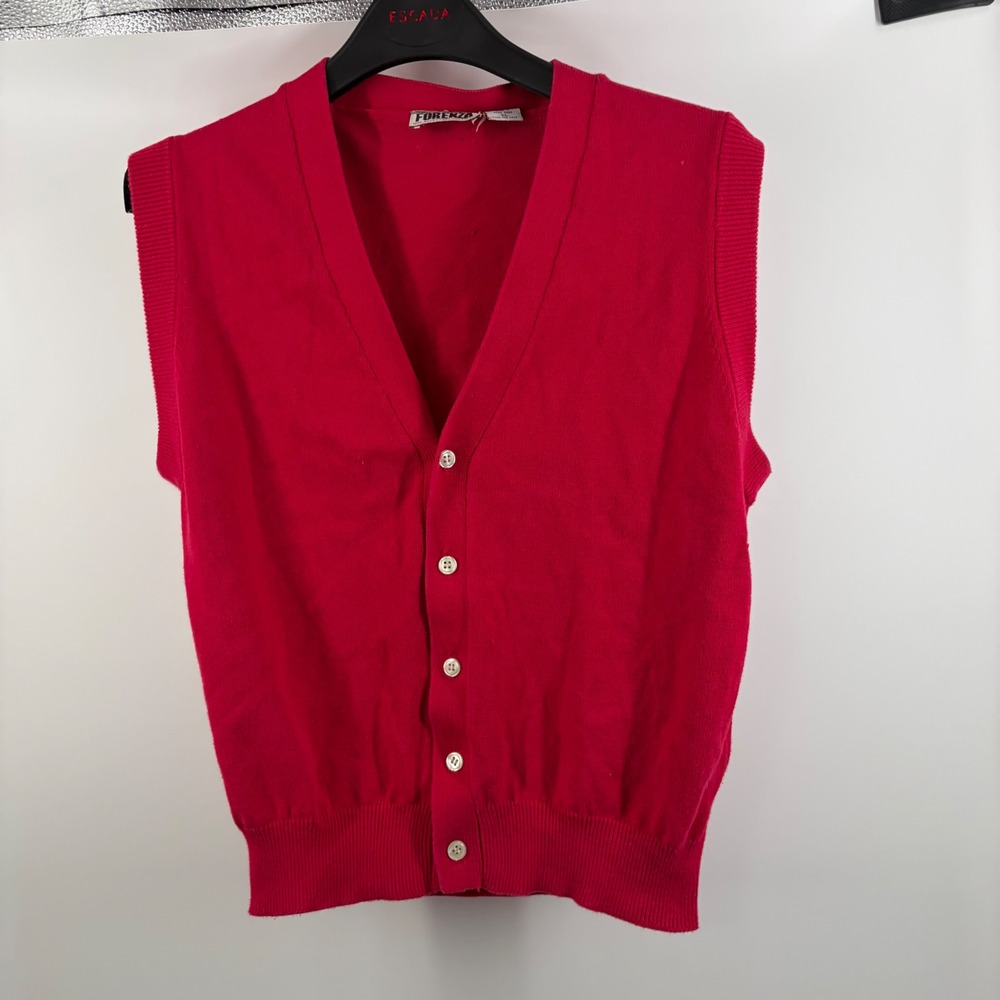 Forenza Vintage Red Cotton V-Neck Button Front Cardigan Vest XL